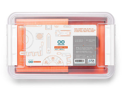 Arduino Education Explore IoT REV 2 kit packaging, designed for high school and college sustainability projects.