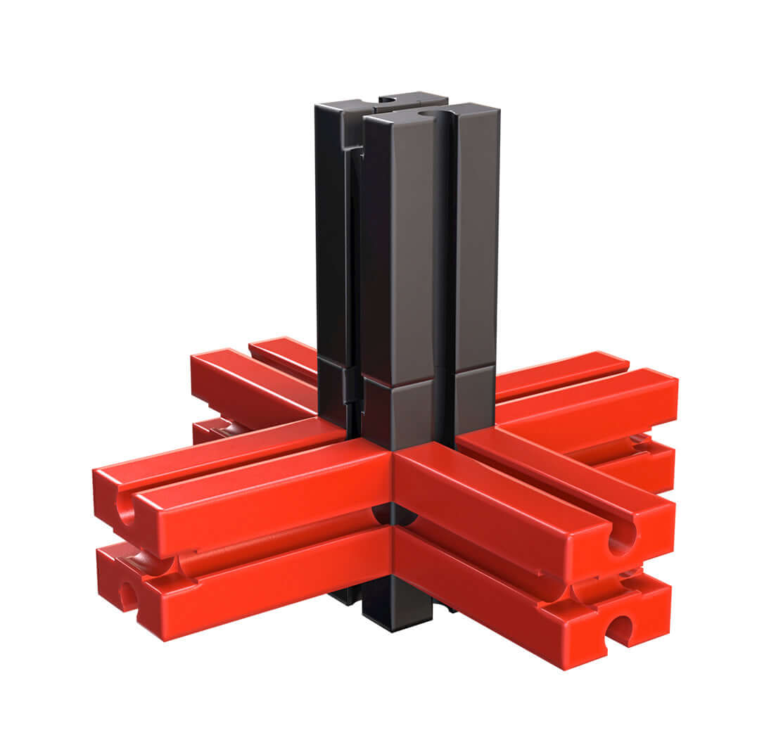 CLASS SET Basics building blocks in red and black, perfect for creative learning in elementary schools.