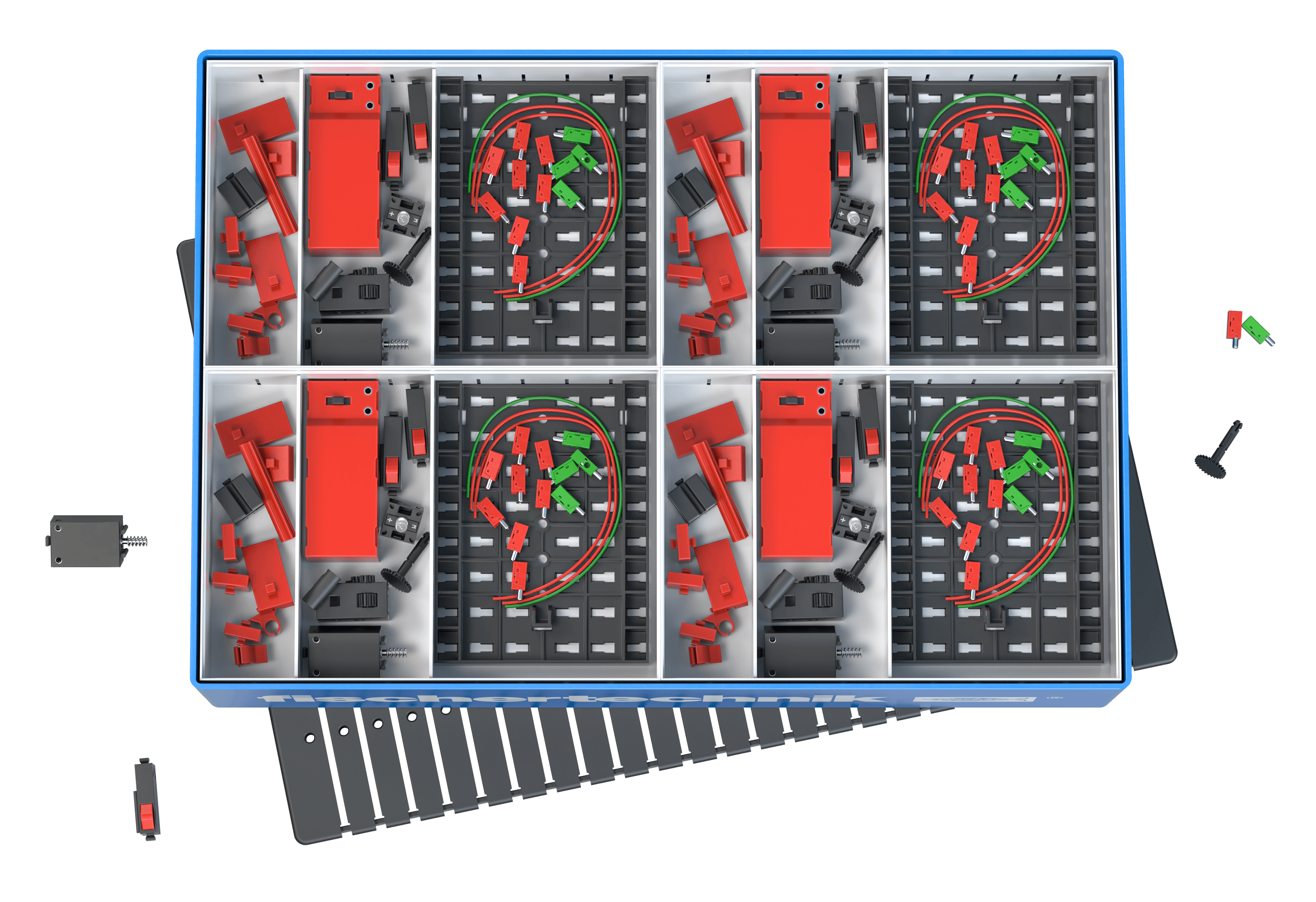 CLASS SET Electrical Control kit containing various components for teaching electrical circuits in primary schools.