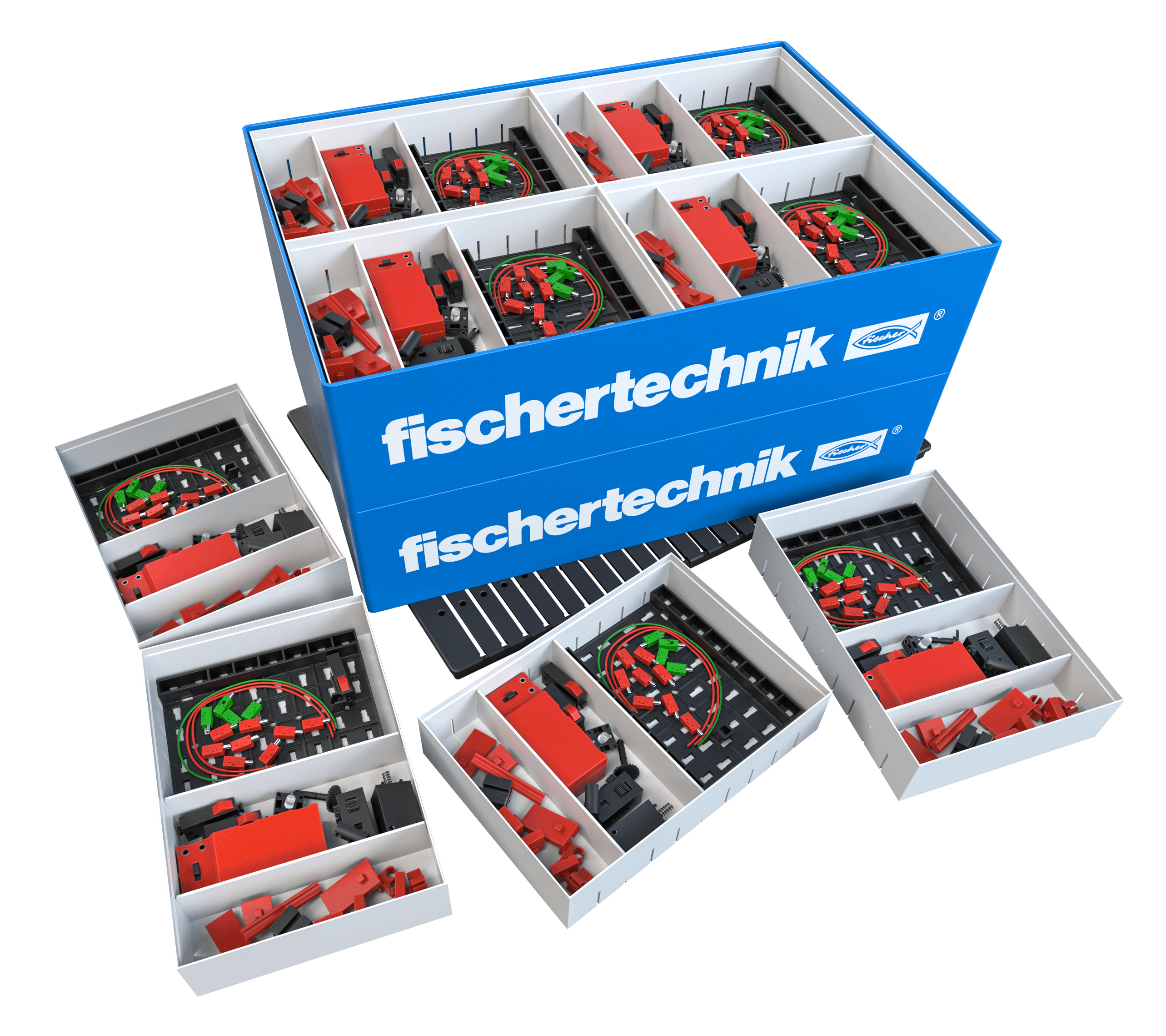 fischertechnik CLASS SET Electrical Control with various circuit components for primary school learning.