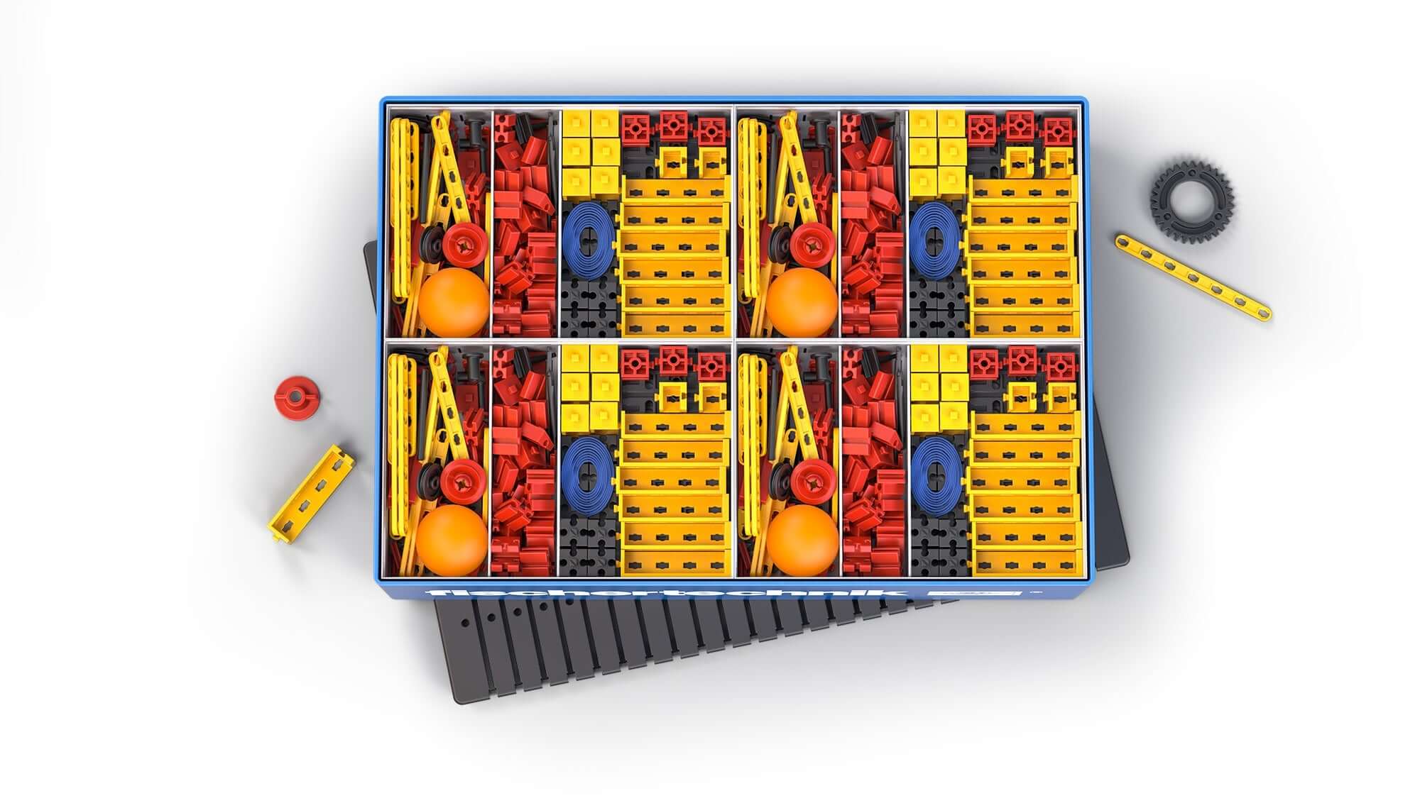 CLASS SET Simple Machines kit with colorful components for teaching physics in primary school.