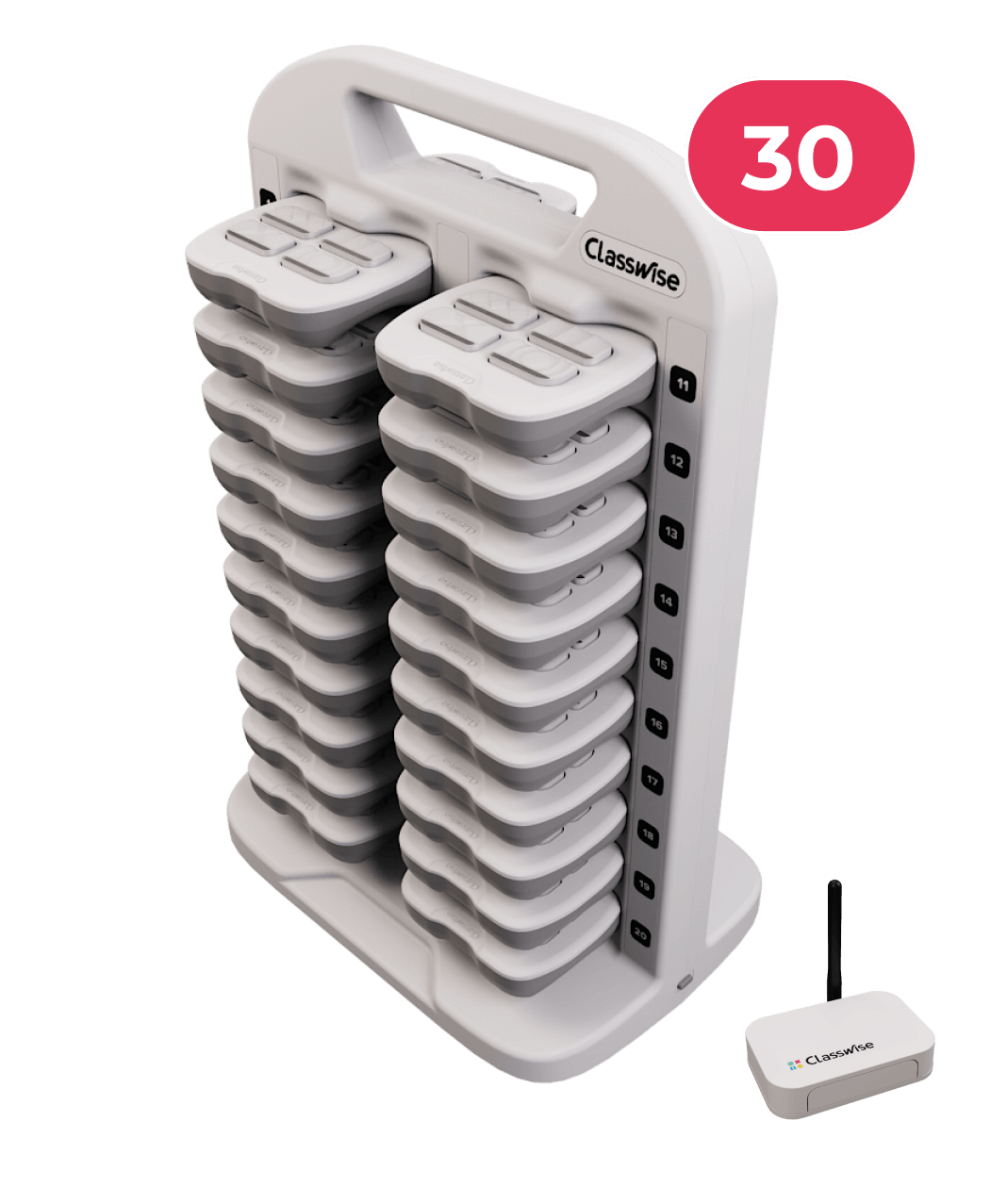 Classwise 30 educational solution device for gamification in classrooms, featuring multiple interactive tools.