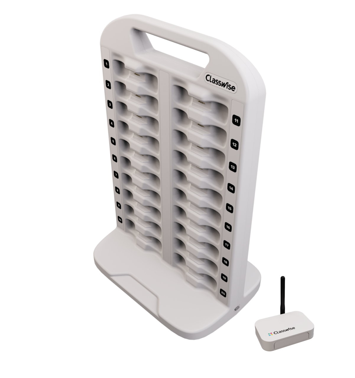 Classwise Control Hub and Docking Station for charging and managing interactive learning devices in classrooms.