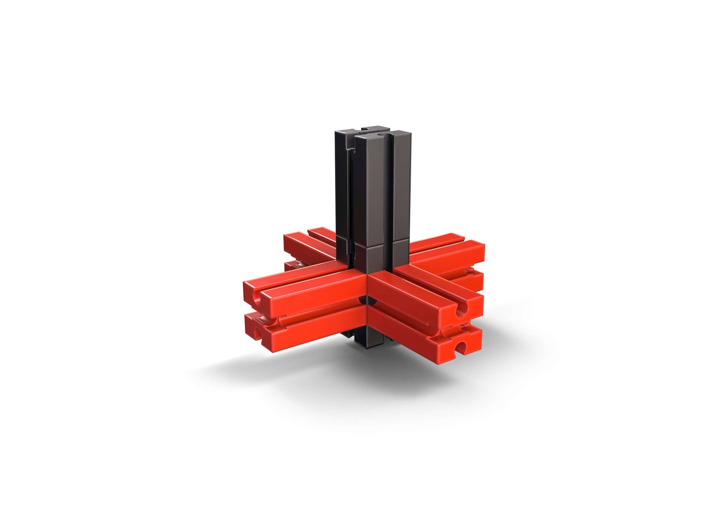 Colorful building blocks in red and black for creative elementary school projects and hands-on learning.