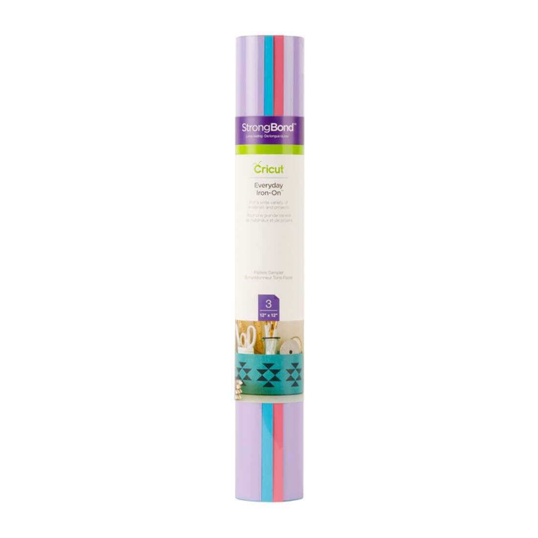 Cricut Everyday Iron-On 12x12" sampler roll featuring pastel colors for versatile crafting projects.