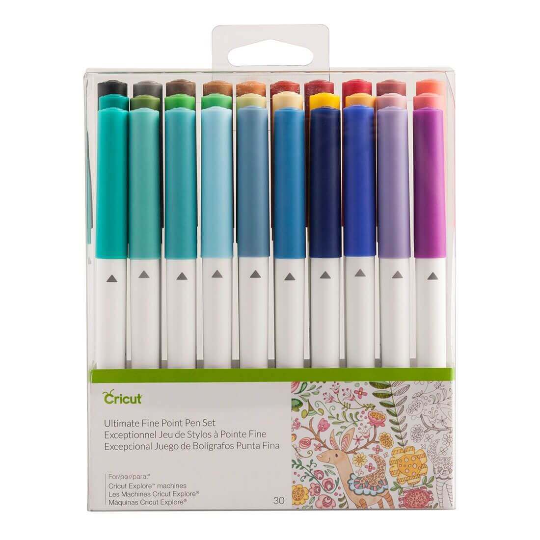 Cricut Ultimate 30-pack Fine Point Pen Set in vibrant colors for creative projects and crafting.