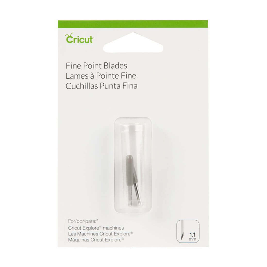 Cricut Fine Point Replacement Blades pack for Explore and Maker machines, precision cutting tool in packaging.