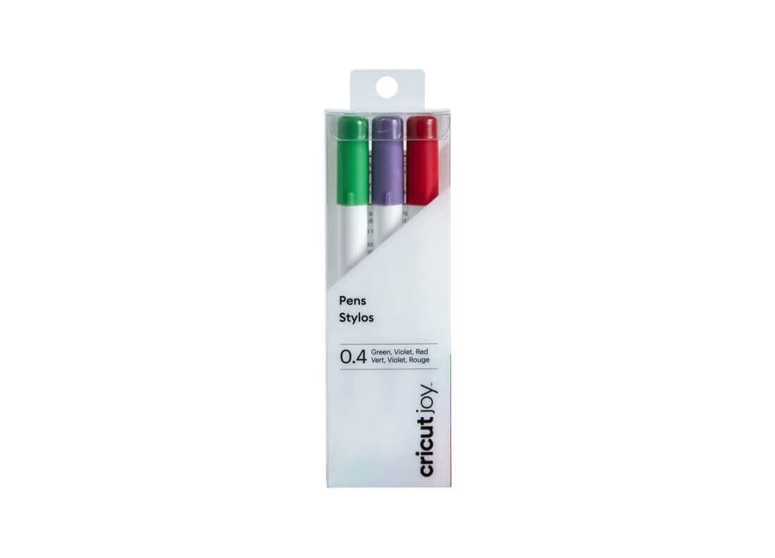 Cricut Joy Fine Point Pen Set 3-pack featuring red, green, and violet pens for crafting and personalization.