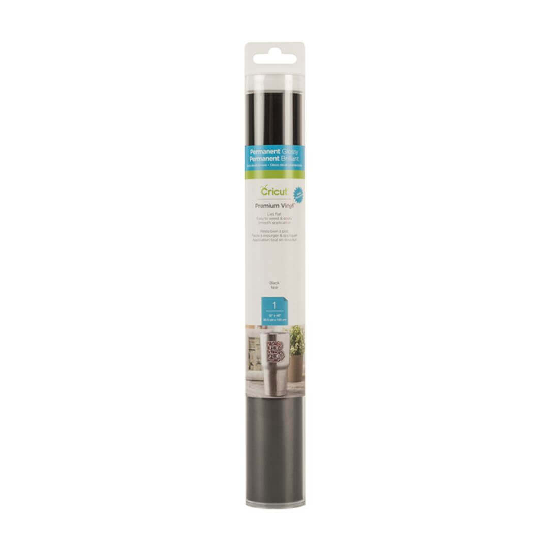 Cricut Premium Vinyl Permanent 12x48" roll in black, perfect for easy weeding and applying on various surfaces.