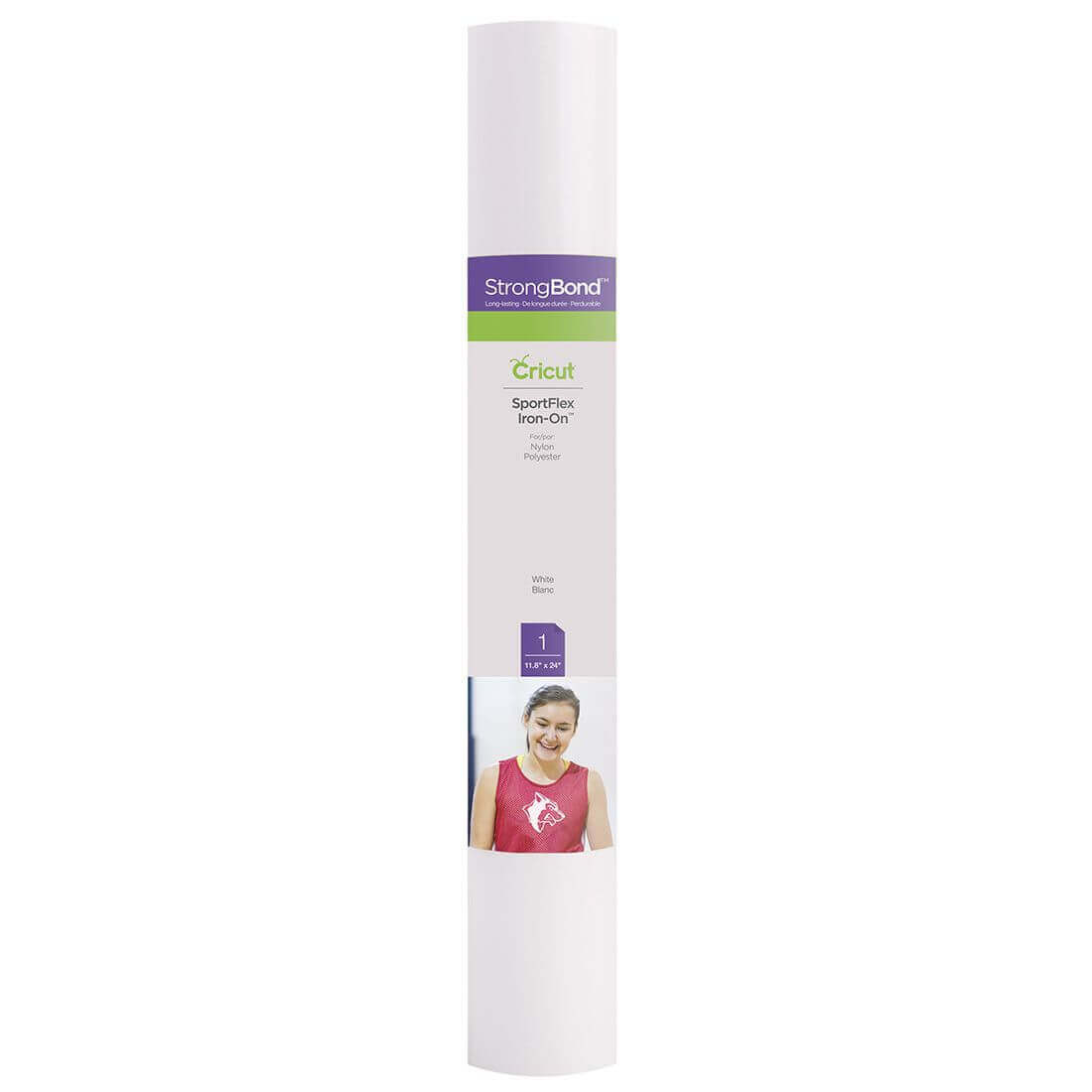 Cricut SportFlex Iron-On 11.8x24" in white for active wear and tech fabrics like polyester and nylon.