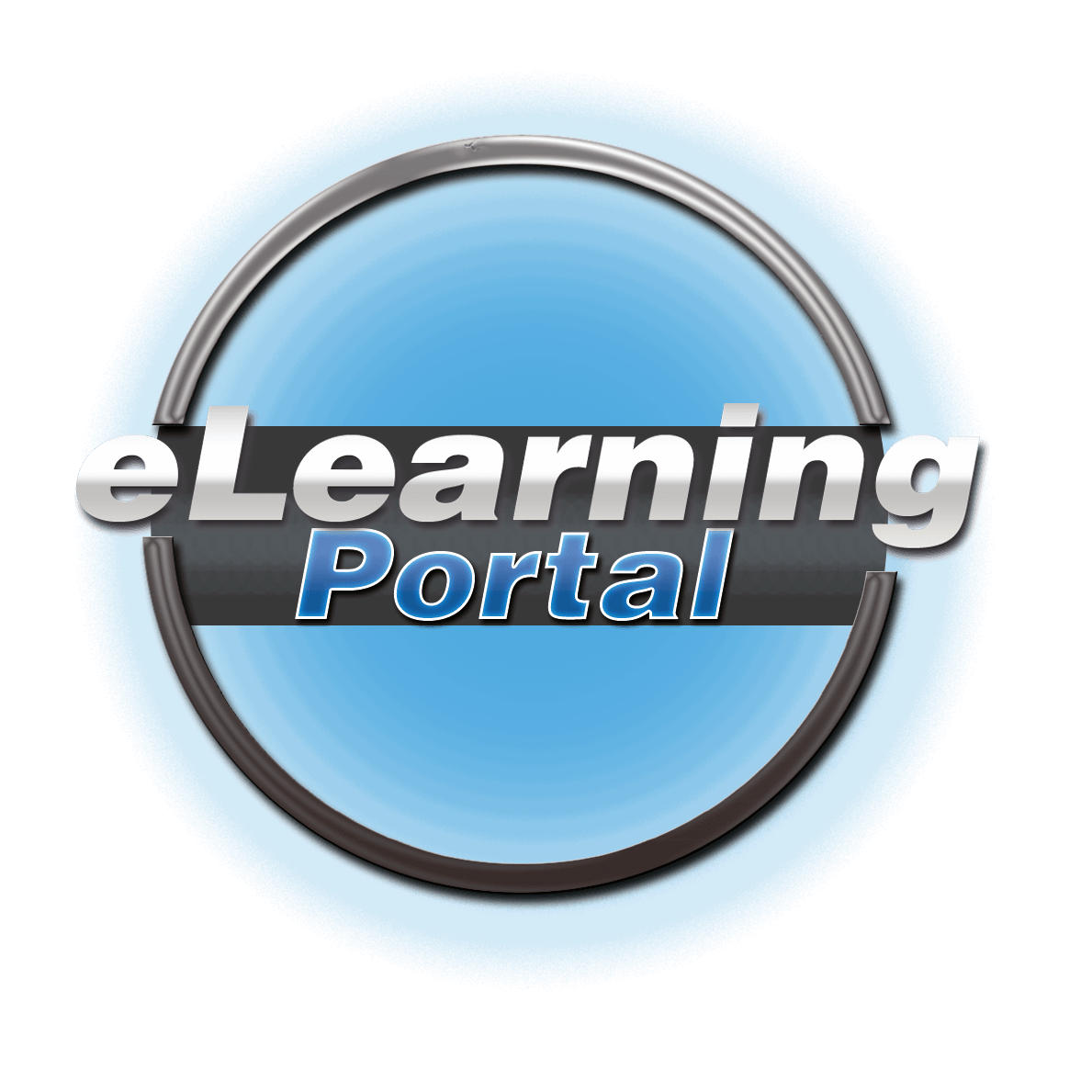 Logo of an eLearning Portal, featuring a modern design with blue and silver colors, representing online education.