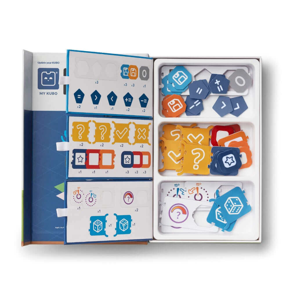 KUBO Coding++ TagTile® Set with assorted coding tiles and instructions for learning programming concepts
