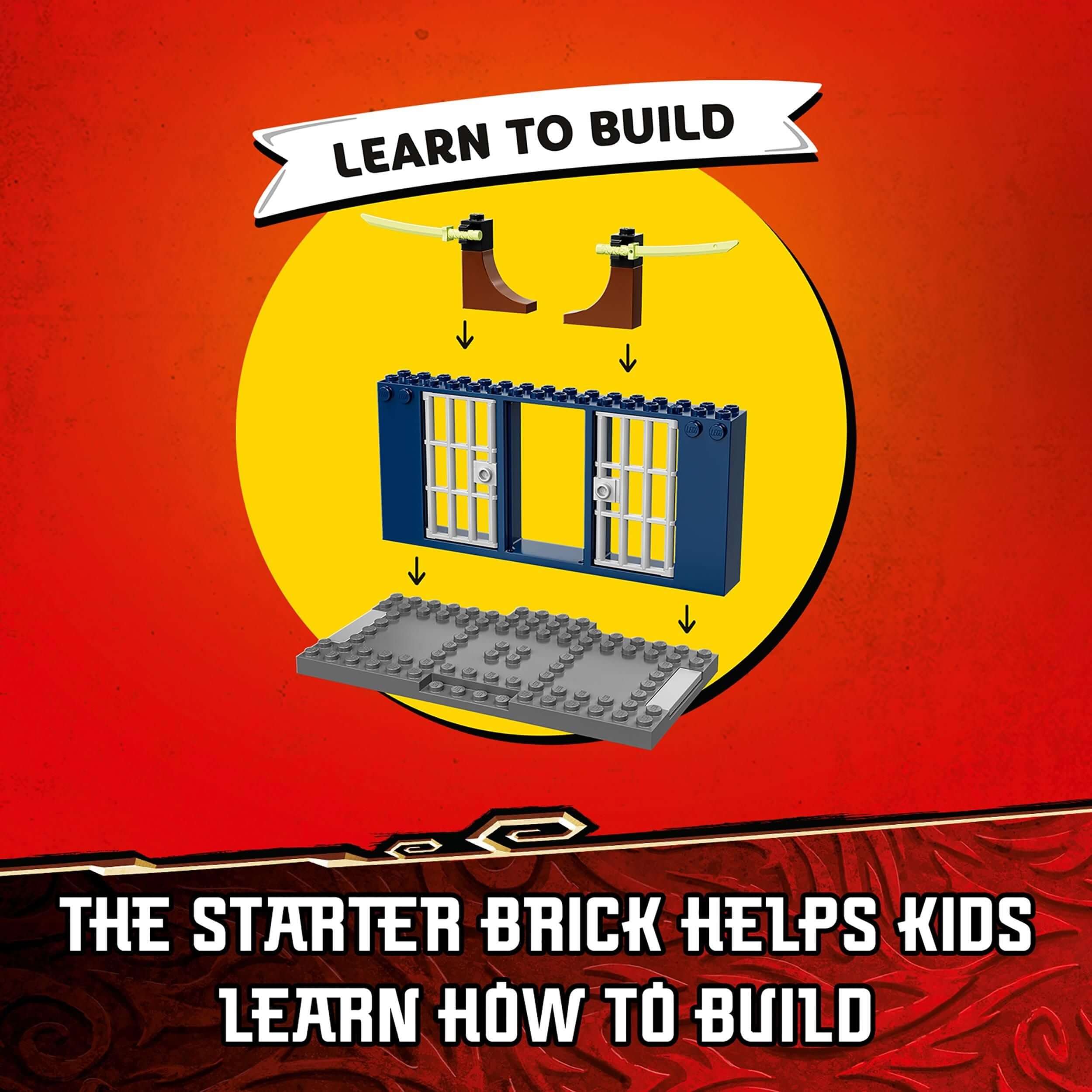 LEGO® NINJAGO Destiny's Bounty playset image showing starter bricks for kids to learn building skills.