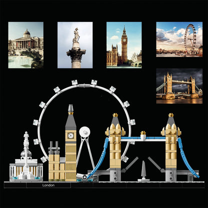 LEGO Architecture London set 21034 showcasing iconic landmarks like Big Ben, London Eye, and Tower Bridge.