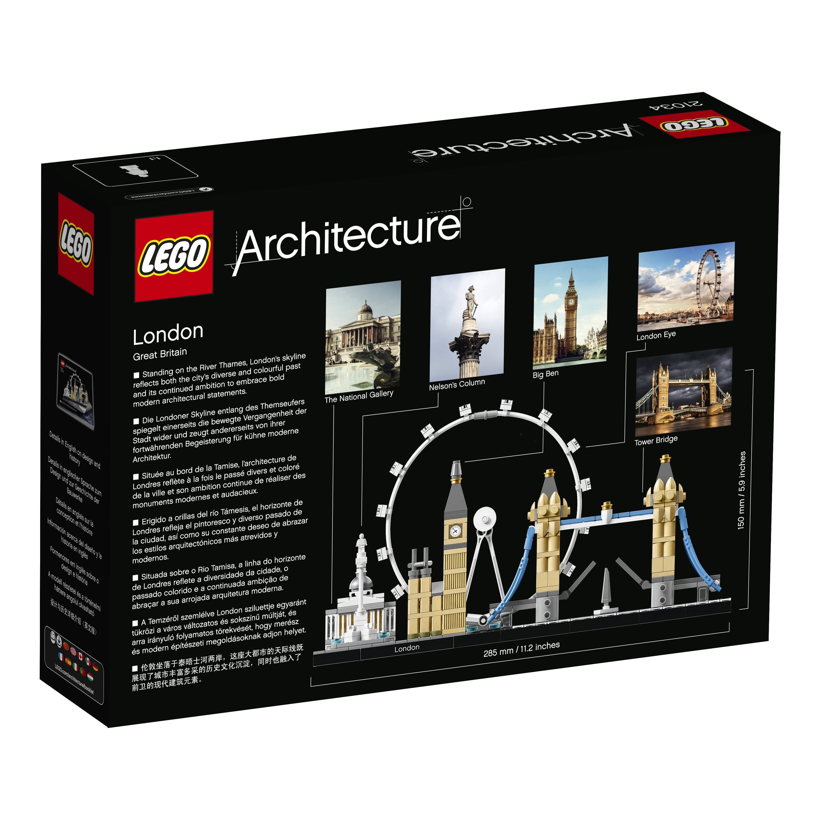LEGO Architecture London Building Set 21034 box featuring iconic London landmarks like Big Ben and the London Eye.