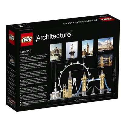 LEGO Architecture London Building Set 21034 box featuring iconic London landmarks like Big Ben and the London Eye.