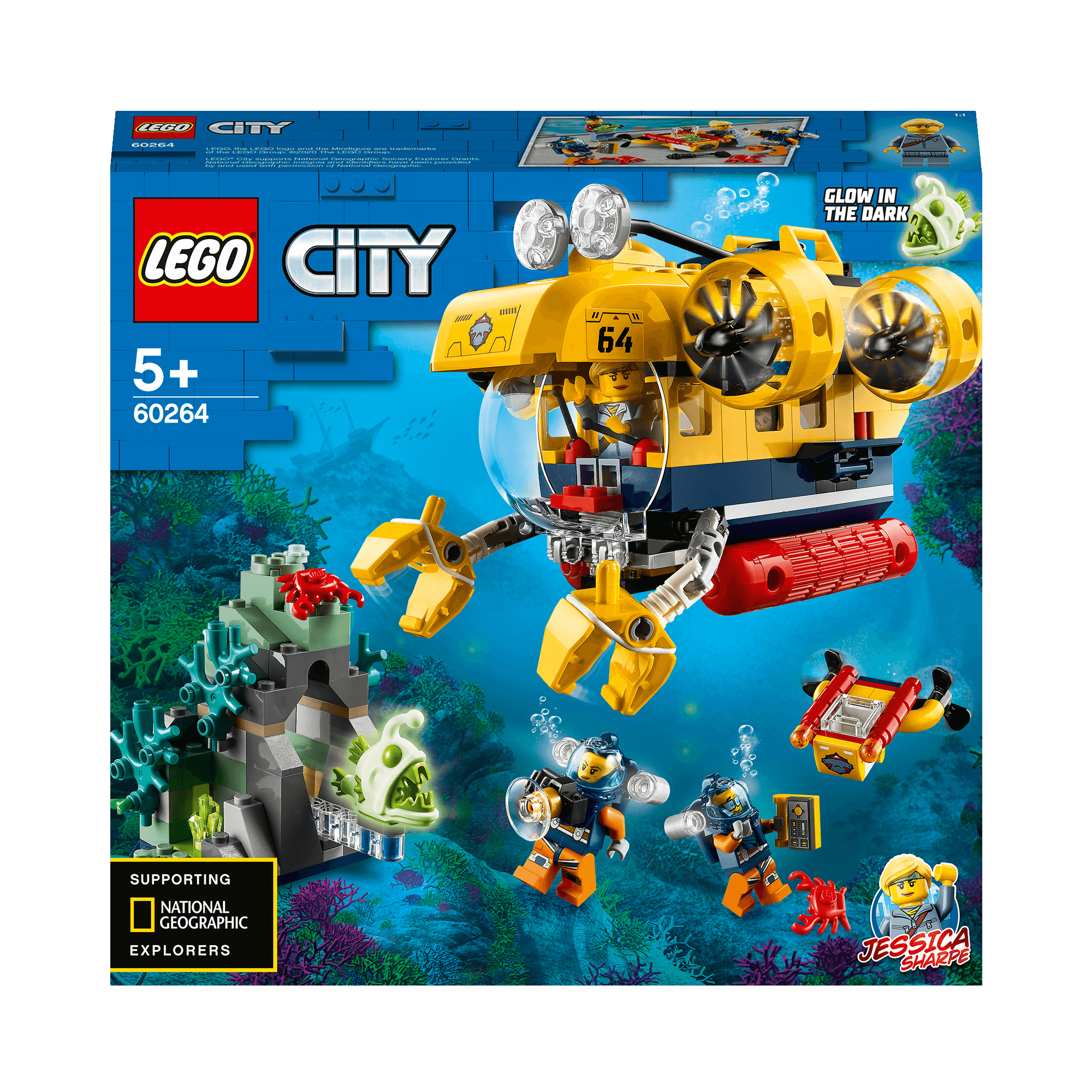 LEGO® City Ocean Exploration Submarine Set 60264 featuring submarine and divers exploring underwater treasures.