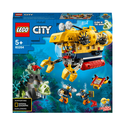 LEGO® City Ocean Exploration Submarine Set 60264 featuring submarine and divers exploring underwater treasures.
