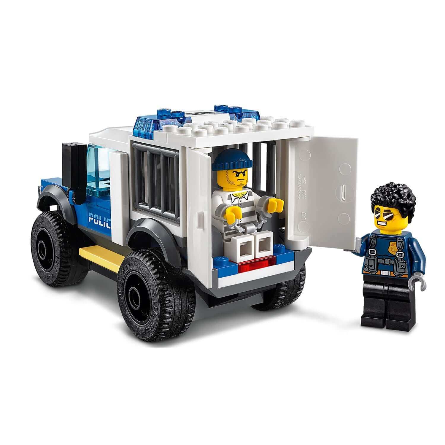 LEGO City Police Station Set 60246 featuring police vehicle with jailer and prisoner figures.