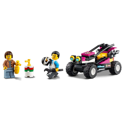 LEGO® City Race Buggy Transporter Toy Truck with 2 minifigures and Baja race buggy, perfect for kids who love toy cars.