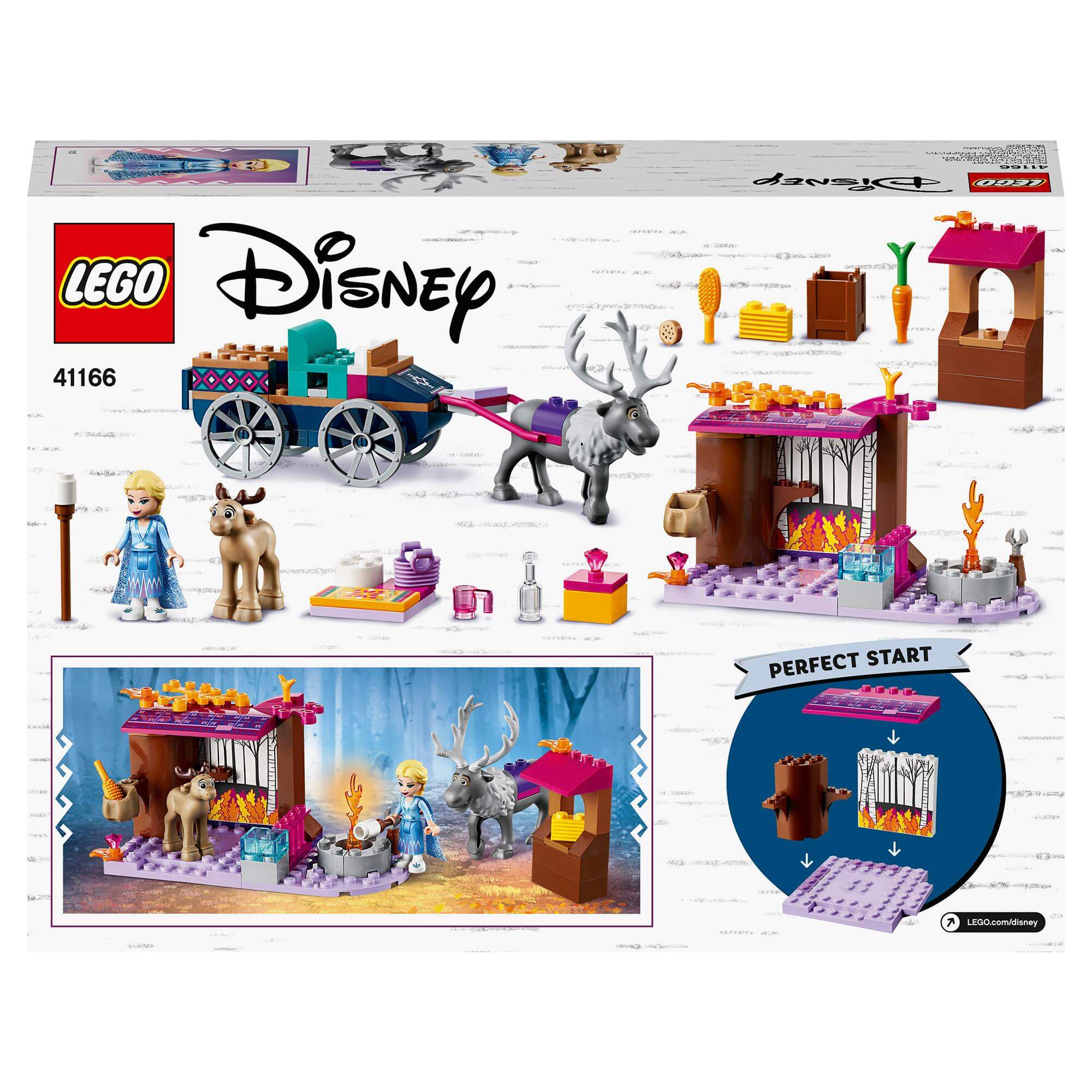 LEGO Disney Frozen 2 Elsa's Wagon Adventure set 41166 featuring Elsa, animals, and wagon for imaginative play.