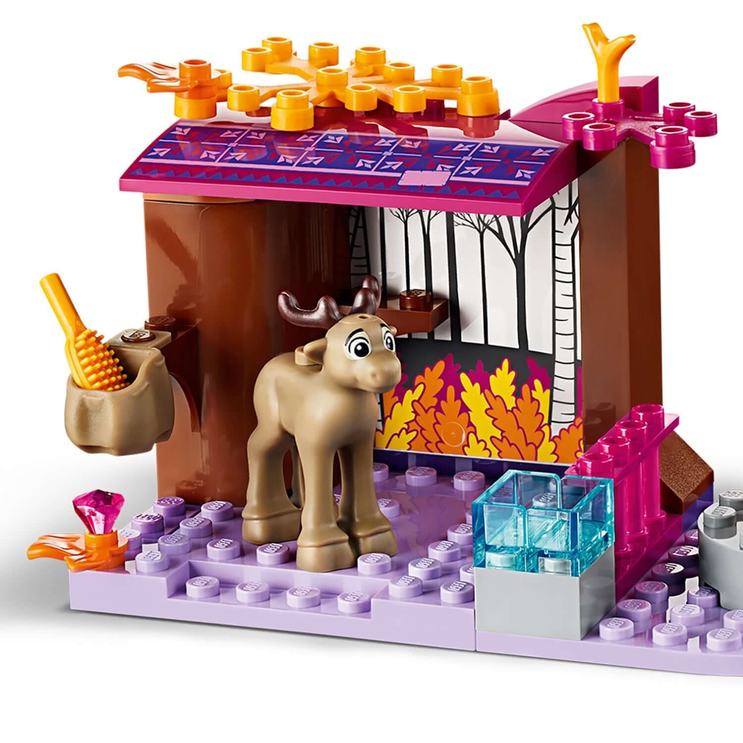 LEGO Disney Frozen 2 Elsa's Wagon Adventure set featuring a moose and colorful forest elements.