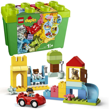 LEGO® DUPLO Classic Deluxe Brick Box Set 10914 with colorful bricks, car, and playful structures for toddlers.