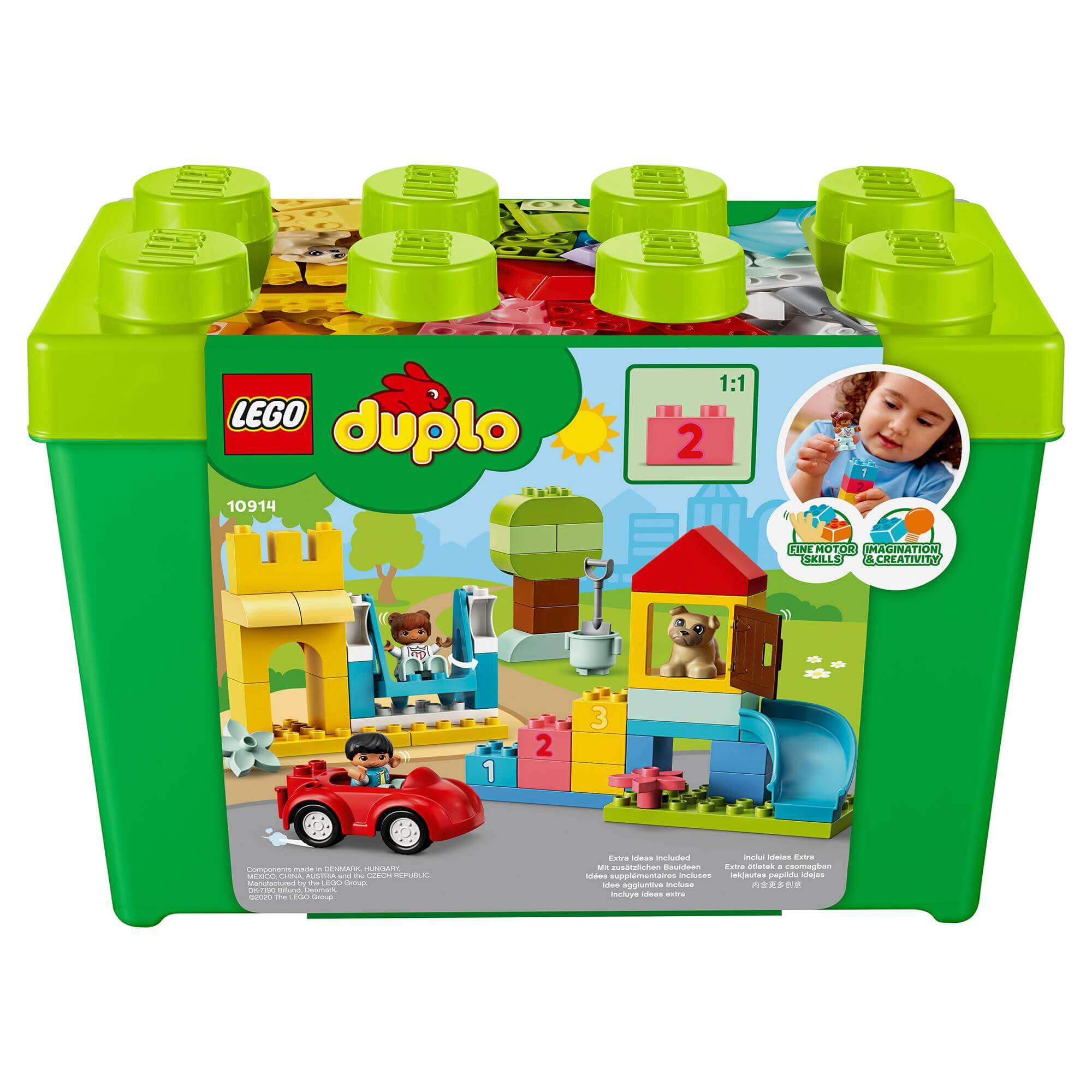 LEGO® DUPLO Classic Deluxe Brick Box Set 10914 featuring colorful bricks, car, and toddler-friendly designs for creative play.