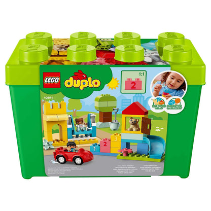 LEGO® DUPLO Classic Deluxe Brick Box Set 10914 featuring colorful bricks, car, and toddler-friendly designs for creative play.