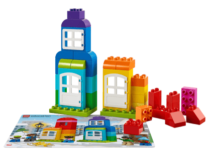 LEGO® Education My XL World 45028 set with colorful building blocks and instructional booklet for preschool learning.