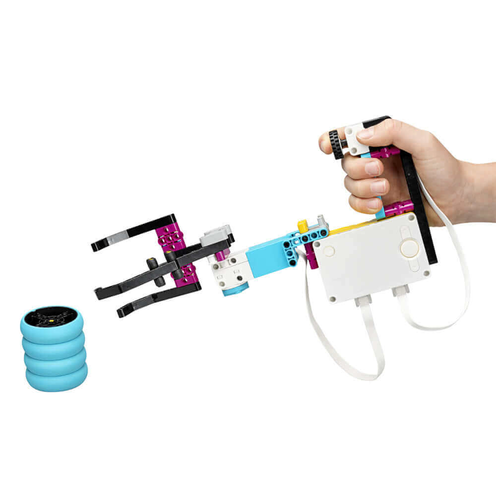 LEGO® Education SPIKE™ PRIME Set 45678 showing a programmable robotic arm in action.