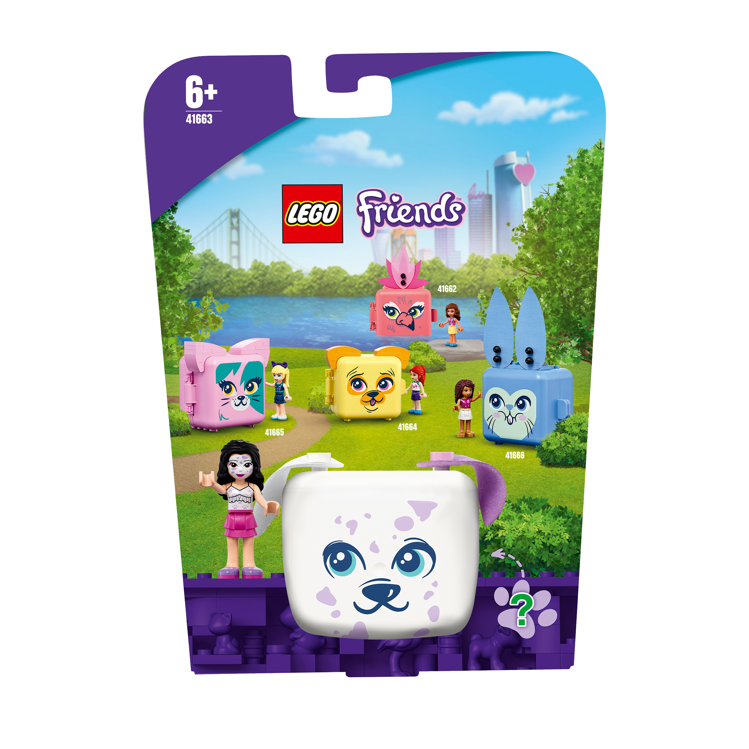 LEGO Friends Emma’s Dalmatian Cube Playset 41663 with cute puppy-themed characters for imaginative play.