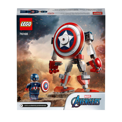 LEGO® Marvel Avengers Captain America Mech Toy 76168 with minifigure and shield, perfect for superhero fans.