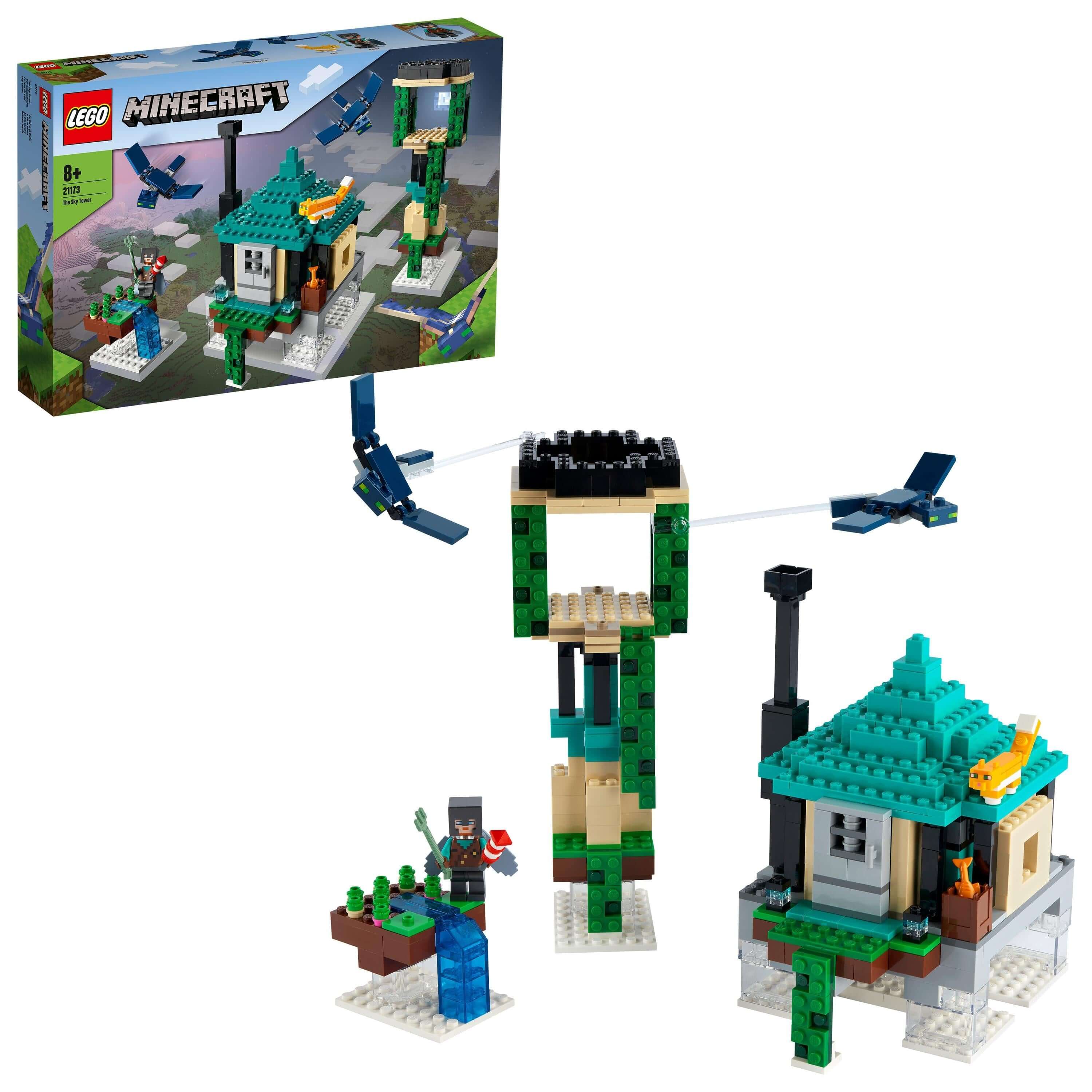 LEGO Minecraft The Sky Tower Building Set 21173 with colorful blocks and characters, ideal for creative play.