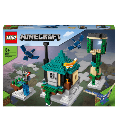 LEGO Minecraft The Sky Tower Building Set 21173 with diverse environments for creative play, perfect for Minecraft fans.