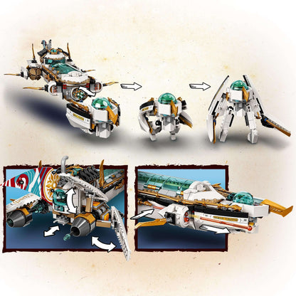LEGO NINJAGO Hydro Bounty Submarine Set 71756 showcasing its transformation features for undersea battles.