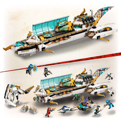 LEGO NINJAGO Hydro Bounty Submarine Set 71756 with minifigures for underwater battles, features and accessories.