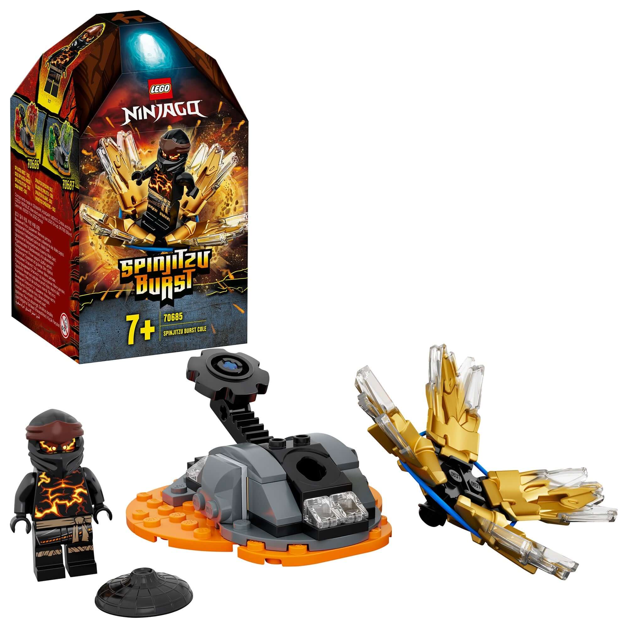 LEGO® NINJAGO Spinjitzu Burst Cole Spinner Toy 70685 with spinner and minifigure for kids 7+.