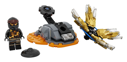 LEGO NINJAGO Spinjitzu Burst Cole spinner toy 70685 with Cole ninja minifigure and launching platform.