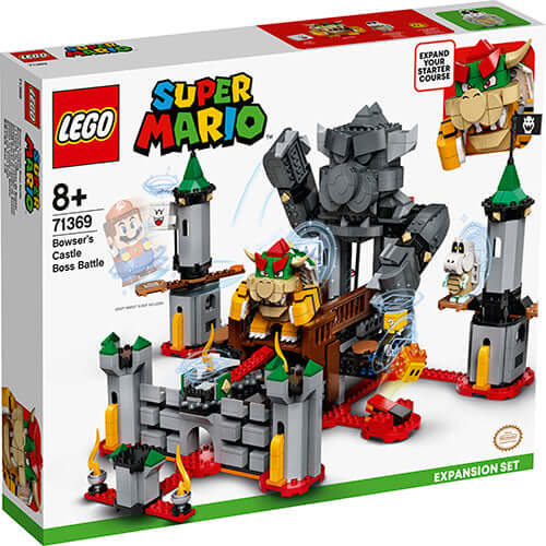 LEGO Super Mario Bowser's Castle Boss Battle Expansion Set 71369 packaging with Bowser and castle features.
