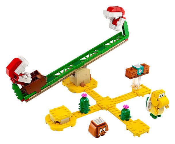 LEGO® Super Mario™ Piranha Plant Power Slide Expansion Set 71365 with seesaw and characters for interactive gameplay.