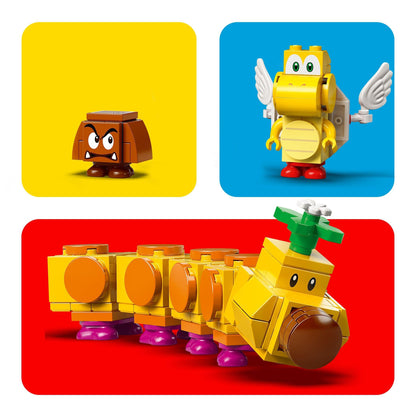 LEGO® Super Mario characters including Goomba, Winged Koopa, and a Caterpillar in vibrant colors and playful designs.