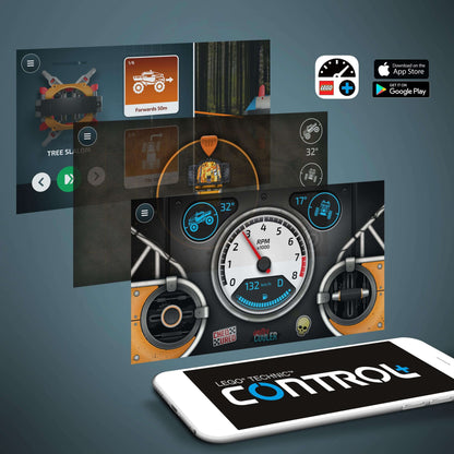 LEGO® Technic CONTROL+ app interface for 4x4 X-treme Off-Roader set, showing dashboard and control features.
