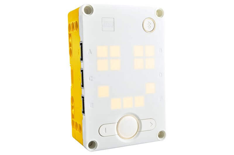 LEGO® Technic Large Hub for SPIKE™ Prime, featuring input/output ports, light matrix, and Bluetooth connectivity.