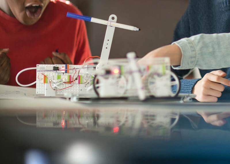 Students engaging with the littleBits STEAM+ Coding Kit, creating inventions and exploring engineering concepts.