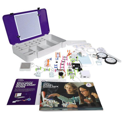 littleBits STEAM+ Coding Kit with materials, educator guides, and invention components for engaging classroom learning.