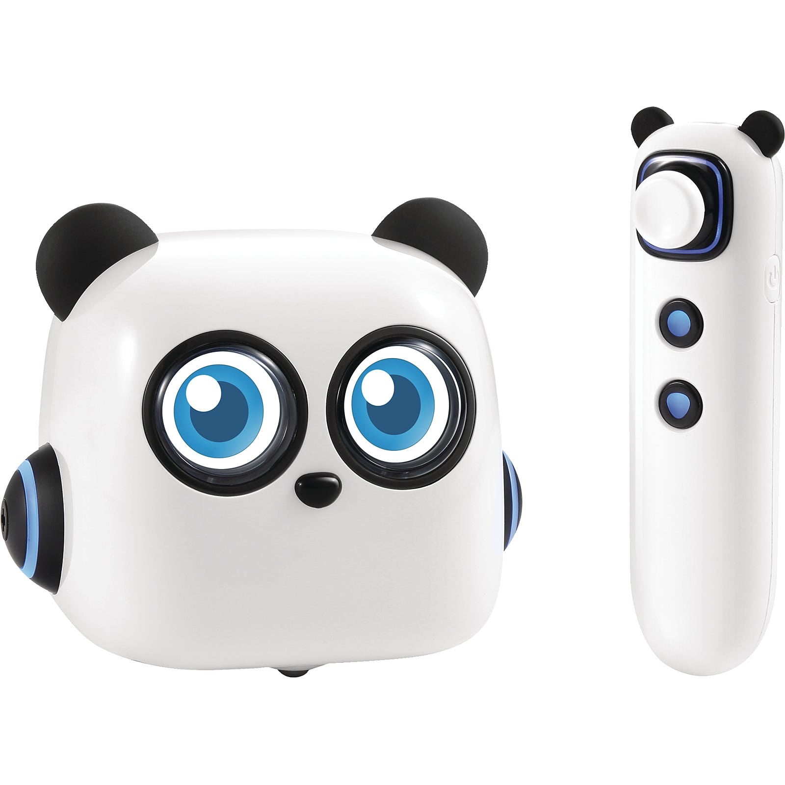 Makeblock mTiny Coding Kit featuring a panda-shaped robot and its Tap Pen Controller for children’s coding education.