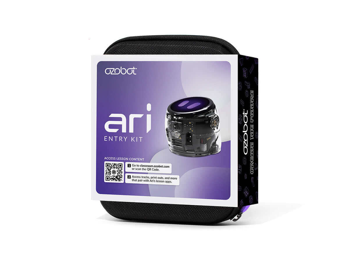 Ozobot Ari Entry Kit packaging featuring interactive robot for K12 computer science education.