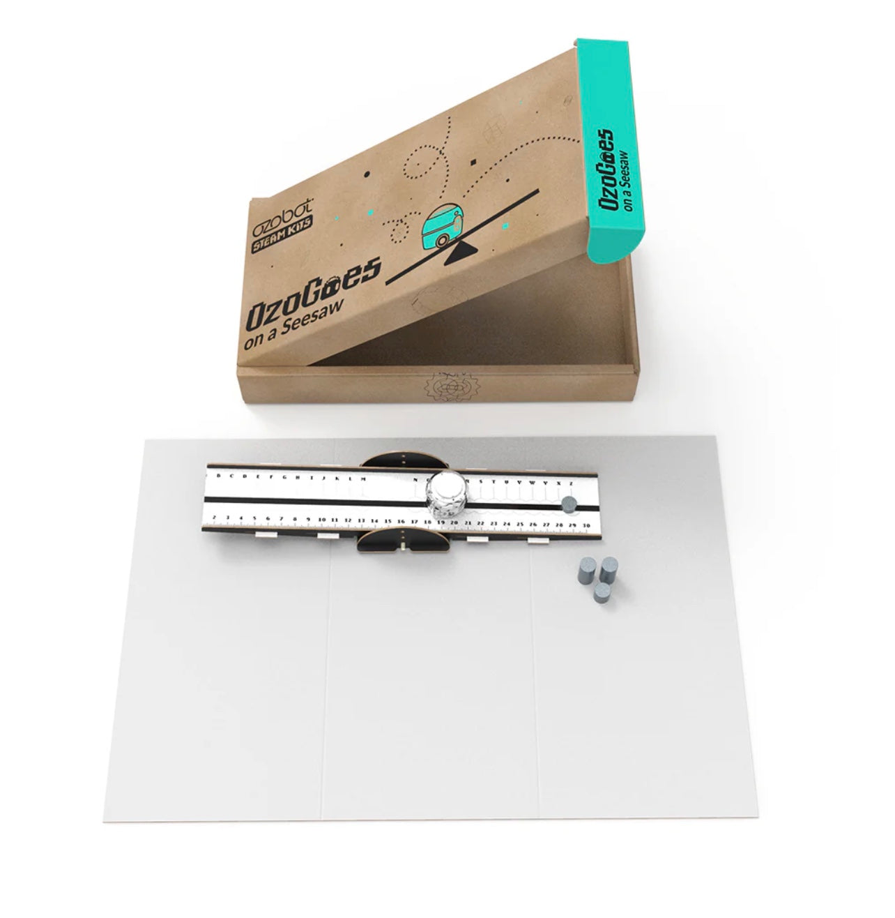 Ozobot Entry BIT+ Kit Seesaw Bundle with coding tools and activity sheet for interactive learning.