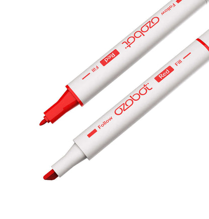 Ozobot washable red markers for coding and STEAM activities, featuring angled tips for easy color coding.